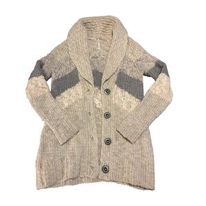 Free People Cream and Gray Knit Sweater